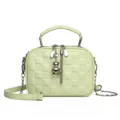 Light green quilted crossbody bag, soft leather women shoulder handbag with metal bear pendant. - Milk Green