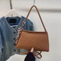 Brown woven shoulder bag with chic polka dot scarf variant for trendy women's daily wear. - Brown