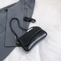Black minimalist leather shoulder bag, trendy vintage crossbody bag for women daily use. - Black