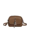 Bolso cruzado de cuero PU marrón con borla de metal elegante y bonito colgante de oso. - Marrón Amarillento
