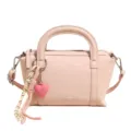 Bolso de mano de cuero con patrón de litchi rosa, bolso cruzado estilo coreano para mujer. - Con Colgante / Rosa Claro
