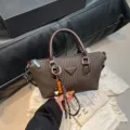 Bolso de mano plisado marron para mujer vintage elegante bolso de hombro con cuentas - Café