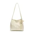 Elegante bolso de hombro de cuero blanco plisado, lindo colgante de corazón de encaje y perlas. - Con Colgante / Blanco Roto