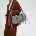 Retro motorcycle style women's large capacity shoulder bag, perfect for daily autumn commuting. - Gray