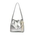 Silver metallic tote shoulder bag for women, stylish large capacity commuting bag. - Silver