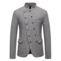 Hombres cuello alzado blazer asimétrico retro pata de gallo chaqueta ajustada slim - M / Tops / Blanco Negro Pata de Gallo