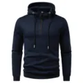 Men's casual navy blue half-zipper hooded sweatshirt long sleeve basic pullover top. - S / Tops / Navy Blue