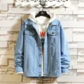 Herren Jeansjacke mit Kapuzensweatshirt, lässige, gewaschene Oberbekleidung für Herbst. - M / Oberteile / Hellblau