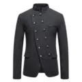 Blazer de Traje Hombre Invierno Slim Fit Cuello Mao Cruzado Asimétrico Gris Oscuro - M / Tops / Gris oscuro