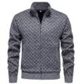 Chaqueta de punto para hombre con cremallera cuello alto sueter gris con patron - M / Tops / Gris claro