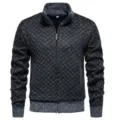 Cardigan jersey de hombre cuello alto casual manga larga slim fit chaqueta con cremallera rombos - M / Tops / Gris oscuro