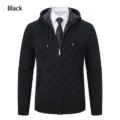 Men's knitted hooded cardigan detail, classic luxury monogram pattern, black zipper jacket. - M / Tops / Black