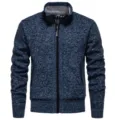 Mens casual knit cardigan zip up stand collar fleece sweater jacket winter warm outerwear - Blue