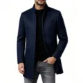 Manteau mi-long en melange de laine homme col montant epaissi hiver coupe slim elegante. - M / Hauts / Bleu marine