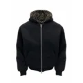 Zwarte hoodie met rits en luipaard voering in de capuchon, korte wijde pasvorm en dubbele rits. - M / Tops / Zwart Luipaard