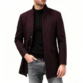 Manteau mi-long homme col montant en laine detail de coupe classique et elegante. - M / Hauts / Bordeaux
