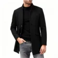 Manteau en laine homme hiver col montant mi-long coupe slim noir vêtement mode - M / Hauts / Noir