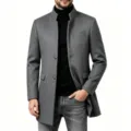 Manteau trench en mélange de laine d'hiver pour homme, col montant ajusté, vue détaillée. - M / Hauts / Gris