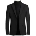 Men's Short Woolen Suit Jacket Casual Blazer with Turtleneck Sweater Autumn Winter - M / Tops / Black