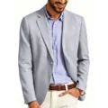 Men's casual linen blend blazer slim fit business suit jacket with stylish buttons. - XS / Tops / Light Gray