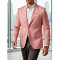 Men slim fit linen suit jacket business casual stylish single button blazer top apparel - XS / Tops / Pink