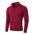 Pull en tricot col montant demi-zip pour homme, vue détaillée de manches longues. - M / Hauts / Bordeaux