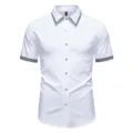 Camicia Uomo Estiva Casual Manica Corta con Collo e Polsini Fantasia Pied-de-Poule - Taglia S / Top / Bianco