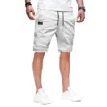 Men's casual white summer shorts with drawstring waist and pocket patch design for daily wear. - White