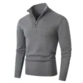 Suéter gris de hombre con cuello alto y cremallera manga larga jersey de punto casual. - Gris oscuro