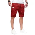 Men's casual red shorts detail shot, comfortable breathable fabric, adjustable drawstring design. - Burgundy