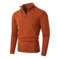 Suéter Casual de Hombre con Cremallera y Cuello Alto de Manga Larga en Color Naranja Óxido - Caramelo