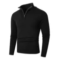 Pull noir homme col montant zippé manches longues vêtement tricot hiver chaud élégant. - M / Hauts / Noir