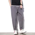 Men grey casual harem pants loose cotton linen jogger trousers 9-point streetwear - M / Bottoms / Gray