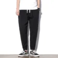 Men's casual loose black harem pants cropped cuffed trousers for spring daily wear. - M / Bottoms / Black