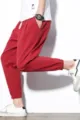 Men's casual loose red linen harem joggers cuffed sports trousers studio display main - M / Bottoms / Burgundy