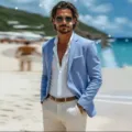 Men's casual slim fit suit blazer jacket for stylish modern business wear and daily fashion. - XS / Tops / Light Blue