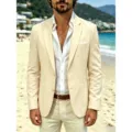 Men's casual slim fit linen suit jacket stylish business blazer beach outerwear top - XS / Tops / Off White