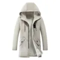 Men's hooded fleece lined winter jacket, thick warm mid-long coat with zipper closure. - M / Tops / Off White