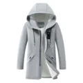 Men's fleece lined hooded winter jacket mid-long warm casual coat gray outerwear - M / Tops / Gray