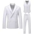 Ensemble costume blanc homme croise 3 pieces veste gilet pantalon vue detail - M / Ensemble / Blanc