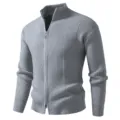 Men's Stand Collar Full Zip Knit Cardigan Sweater Jacket Casual Outerwear Gray Main View - M / Tops / Gray