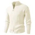 Men's Full Zip Stand Collar Knit Cardigan Sweater Casual Thick Winter Outerwear Top - M / Tops / Off White
