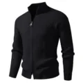Mens Black Ribbed Knit Zip Up Cardigan Sweater Half High Collar Casual Jacket Variant - M / Tops / Black