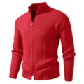 Men's Red Mock Neck Zip Cardigan Sweater, Casual Knit Jacket for Fall and Winter - M / Tops / Red