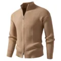 Men's half-zip knit cardigan sweater, casual camel knitwear jacket for autumn and winter. - Khaki