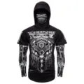 T-shirt homme cyberpunk capuche masque motif geometrique streetwear style ninja noir. - S / Hauts / Noir