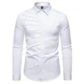 Herren Mode Falten Langarm Hemd Detailansicht, bequeme weiße Freizeithemd elegante Oberteil - S / Oberteile / Weiß