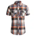 Men's short sleeve plaid shirt casual summer button down workwear utility top with pockets - M / Tops / Blue