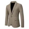Men vintage plaid blazer detail, single button closure, classic lapel, slim fit design. - S / Tops / Khaki