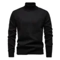 Men black turtleneck sweater winter thick warm casual pullover knitwear for daily outfit. - L / Tops / Black